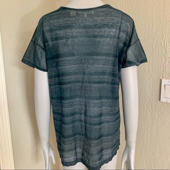 INHABIT Sheer Tonal Striped Scoop Neck Tee Lagoon Blue Size Small - Picture 10 of 16